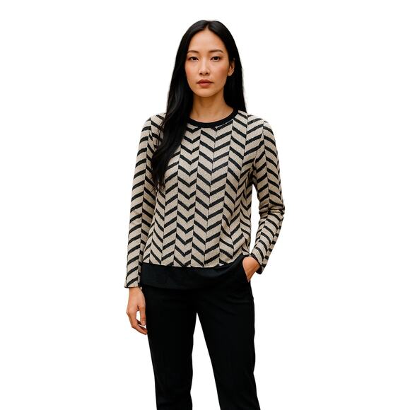 Pleoine Anthropologie Women’s Chevron Long sleeve Striped Zip Back Top sz Medium - Picture 1 of 5